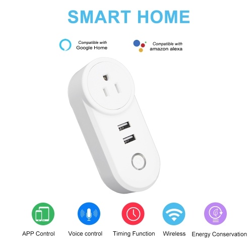 

Tuya Mini Smart WiFi Socket US Remote Control by Smart Phone from Anywhere Timing Function, Voice Control for Amazon Alexa and for Google Home IFTTT