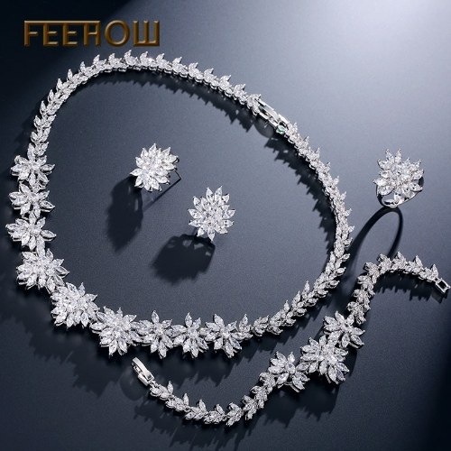 FEEHOW Europe and America Flower Ben Zircon Necklace Set