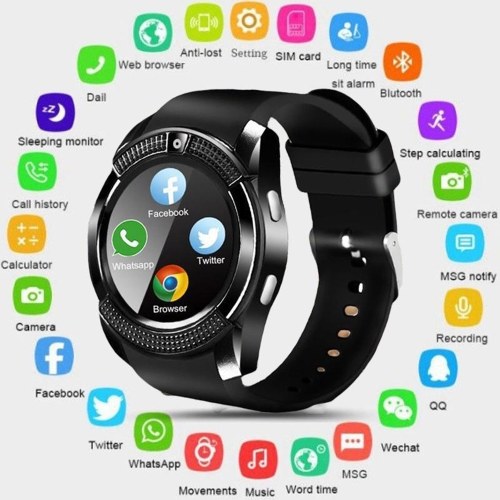 

Delicate V8 Portable Circular Screen Intelligent Watch Adult Multi-Function Fashion Plug-In Card BT Phone Watch