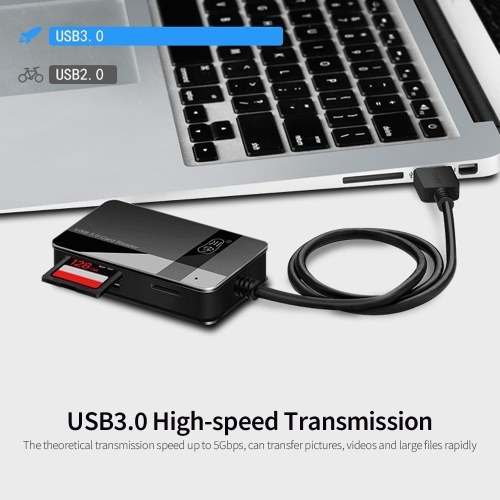 

kawau USB3.0 Card Reader 4-in-1 TF/SD/MS/CF Card Reader High-speed Transmission ABS Shell Wide Compatibility(80cm Cable)