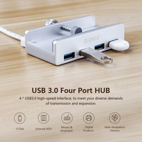 ORICO MH4PU-SV Aluminum Alloy 4 Ports USB 3.0 Clip-type HUB 5Gbps For Desktop Laptop Clip Range 10-32mm With 100cm Date Cable Silver
ORICO MH4PU-SV Aluminum Alloy 4 Ports USB 3.0 Clip-type HUB 5Gbps For Desktop Laptop Clip Range 10-32mm With 100cm Date Cable Silver