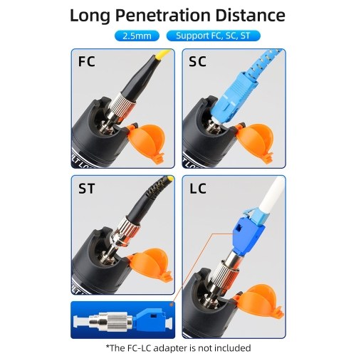 

Портативный тестер оптического волокна мощностью 5 мВт, портативный тип ручки, красный свет, визуальный дефектоскоп, ручка для тестирования волокна, поддержка интерфейса FC/SC/ST 2,5 мм
