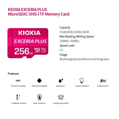 KIOXIA 256GB TF(Micro SD) Memory Card Support 4K HD Video U3 High Speed Waterproof Memory Card for Phone/Tablet/Camera/Laptop
KIOXIA 256GB TF(Micro SD) Memory Card Support 4K HD Video U3 High Speed Waterproof Memory Card for Phone/Tablet/Camera/Laptop