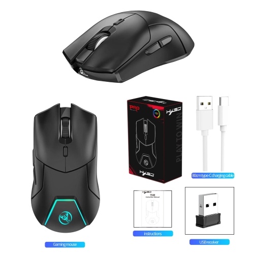 

HXSJ T40 T40 Wireless Mouse 2.4G+BT5.1+BT5.1 USB Receiver Triple Modes Mouse with 7 RGB Light Gaming Mouse for PC Computer Notebook Rechargeable Battery 4000DPI Adjustable Level