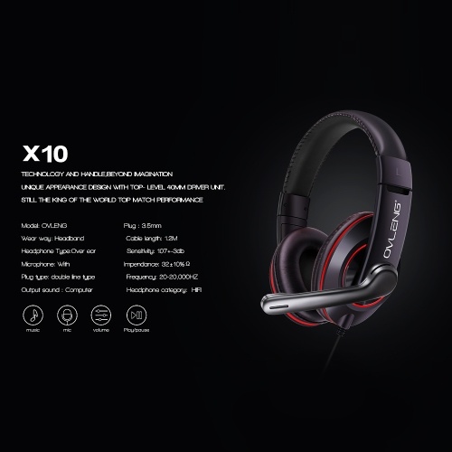 

OVLENG OV-X10 MV 3.5mm Wired Gaming Headset Portable Stereo Computer Headphone with Noise Isolation Mic for Laptop/PC Red