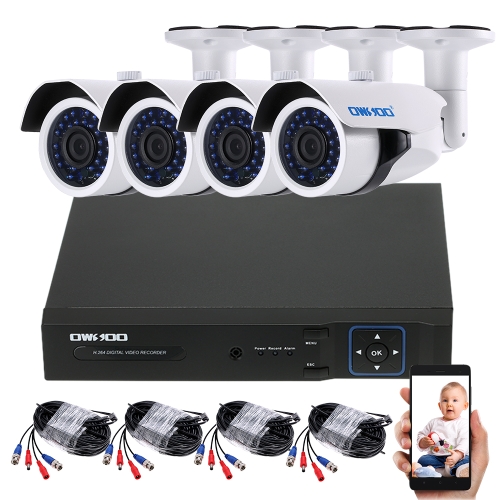 

OWSOO 8CH H.264 1080N DVR + 4 * 1080P AHD ИК-камера видеонаблюдения + 4 * 60-футовый кабель для наблюдения