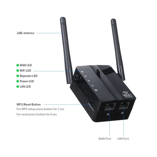 WiFi Repeater Wireless 300Mbps Router AP Mode WiFi Extender 2.4G Wireless Repeater (Black)
WiFi Repeater Wireless 300Mbps Router AP Mode WiFi Extender 2.4G Wireless Repeater (Black)