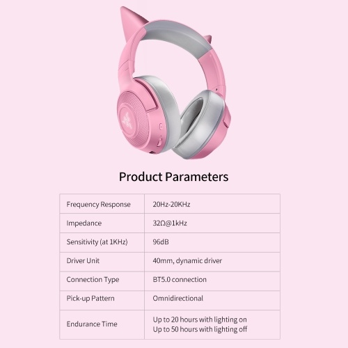 Razer Kraken BT Kitty Gaming Headset BT 5.0 Wireless Headphone 40mm Driver Unit Low Latency Built-in Beamforming Microphone Pink
Razer Kraken BT Kitty Gaming Headset BT 5.0 Wireless Headphone 40mm Driver Unit Low Latency Built-in Beamforming Microphone Pink
