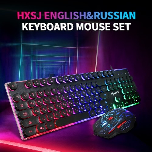 HXSJ J40 Wired Keyboard Mouse Combo 104 Keys Mixed Light Gaming Keyboard Round Punk Suspension Keycap 7-key Mouse 5-gear DPI
HXSJ J40 Wired Keyboard Mouse Combo 104 Keys Mixed Light Gaming Keyboard Round Punk Suspension Keycap 7-key Mouse 5-gear DPI