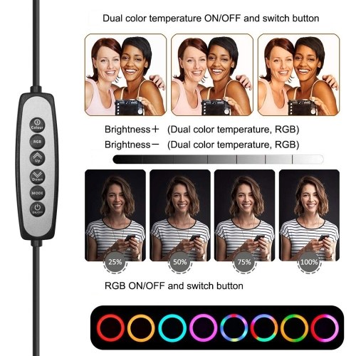 20cm/8inch RGB Ring Light LED Fill Light Dimmable USB Powered with Desktop Tripod Metal Light Stand Dual Phone Holders Remote Shutter Remote Control for Live Streaming Online Video Selfie Makeup Vlog Product Photography
20cm/8inch RGB Ring Light LED Fill Light Dimmable USB Powered with Desktop Tripod Metal Light Stand Dual Phone Holders Remote Shutter Remote Control for Live Streaming Online Video Selfie Makeup Vlog Product Photography