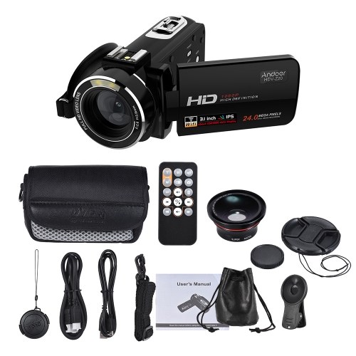 Andoer HDV-Z20 1080P Full HD 24-мегапиксельная цифровая видеокамера для видеокамеры с 0,90-кратным широкоугольным + макро-объективом 3,0-дюймовый поворотный сенсорный ЖК-дисплей с дистанционным управлением 16-кратный цифровой зум-индикатор
Andoer HDV-Z20 1080P Full HD 24-мегапиксельная цифровая видеокамера для видеокамеры с 0,90-кратным широкоугольным + макро-объективом 3,0-дюймовый поворотный сенсорный ЖК-дисплей с дистанционным управлением 16-кратный цифровой зум-индикатор