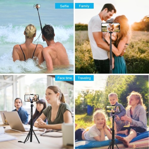 

Nahamo Multifunctional Selfie Stick Desktop Phone Holder with Detachable Tripod 4 Sections Extendable Max. Length 117cm for Live Stream Selfie Stick Group Photo Vlog Recording