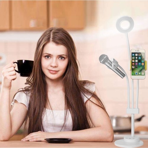 3 in 1 Lazy Bracket Phone Stand with Microphone Holder Flexible Cellphone Clip with 24 LED Lightbeads Selfie Ring Light for Live Stream
3 in 1 Lazy Bracket Phone Stand with Microphone Holder Flexible Cellphone Clip with 24 LED Lightbeads Selfie Ring Light for Live Stream