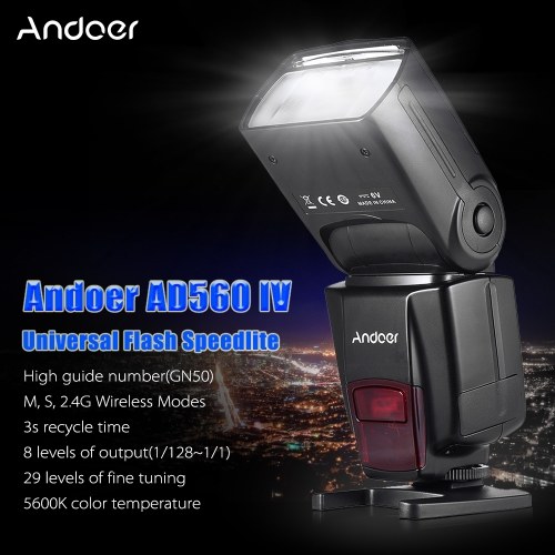 

Andoer AD560 IV 2.4G Беспроводная универсальная встроенная вспышка Speedlite на камере ЖК-дисплей GN50 для Canon Nikon Olympus Pentax для цифровых зеркальных фотокамер Sony A7 / A7 II / A7S / A7R / A7S II