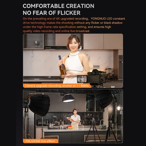 YONGNUO YNLUX200 Bi-Color LED Video Light 200W High Power Photography Light with Standard Reflector Battery Handle
YONGNUO YNLUX200 Bi-Color LED Video Light 200W High Power Photography Light with Standard Reflector Battery Handle