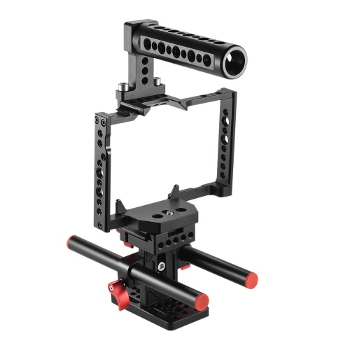 Andoer Aluminum Alloy Camera Cage + Top Handle + 15mm Rod Baseplate Kit Video Film Movie Making Stabilizer System for Panasonic GH5 Camera Andoer Aluminum Alloy Camera Cage + Top Handle + 15mm Rod Baseplate Kit Video Film Movie Making Stabilizer System for Panasonic GH5 Camera