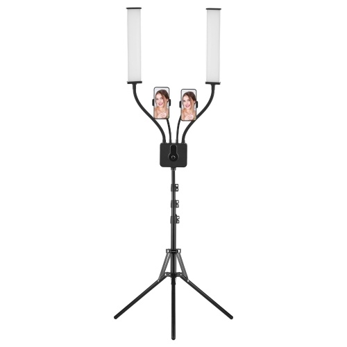 Flexible Double Arms LED Video Light Photography Fill Light 3200K-5600K Dimmable with 2pcs Flexible Phone Holders + 1.6M/63in Metal Light Stand for Live Streaming Vlogging Wedding Portrait Product Photography
Flexible Double Arms LED Video Light Photography Fill Light 3200K-5600K Dimmable with 2pcs Flexible Phone Holders + 1.6M/63in Metal Light Stand for Live Streaming Vlogging Wedding Portrait Product Photography