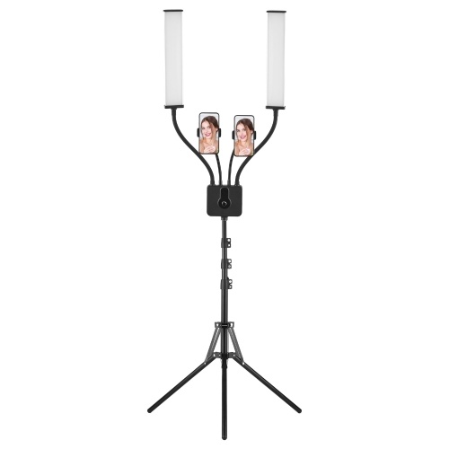 

Flexible Double Arms LED Video Light Photography Fill Light 3200K-5600K Dimmable with 2pcs Flexible Phone Holders + 1.6M/63in Metal Light Stand for Live Streaming Vlogging Wedding Portrait Product Photography