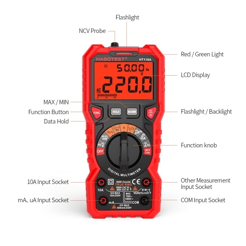 HABOTEST HT118A Digital Multimeter Auto Range Multi-meter 6000 Counts True RMS Measuring
HABOTEST HT118A Digital Multimeter Auto Range Multi-meter 6000 Counts True RMS Measuring