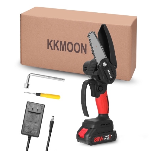 

KKmoon 21V 4inch Portable Electric Pruning-Saw 88VF Small Wood Spliting Chainsaw Brush Motor One-handed Woodworking Tool for Garden Orchard