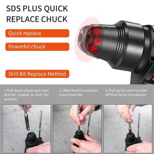 21V Rotary Hammer Drill 780 RPM Cordless Drill Demolition Kit with 6/8/10mm Masonry Drill Bits 2.0Ah Lithium Battery LED Light and Carry Box for Concrete
21V Rotary Hammer Drill 780 RPM Cordless Drill Demolition Kit with 6/8/10mm Masonry Drill Bits 2.0Ah Lithium Battery LED Light and Carry Box for Concrete