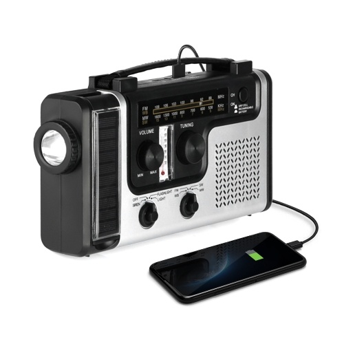Emergency Radio Hand Crank Solar Radio 1200mAh Rechargeable Portable Power Bank LED Flashlight Reading Lamps SOS Siren AM / FM / SW1 / SW2 World Band Receiver Battery Operated Solar Cell Phone Charger Built-in Speaker Earphone Jack Cranker Dynamic & Solar
Emergency Radio Hand Crank Solar Radio 1200mAh Rechargeable Portable Power Bank LED Flashlight Reading Lamps SOS Siren AM / FM / SW1 / SW2 World Band Receiver Battery Operated Solar Cell Phone Charger Built-in Speaker Earphone Jack Cranker Dynamic & Solar