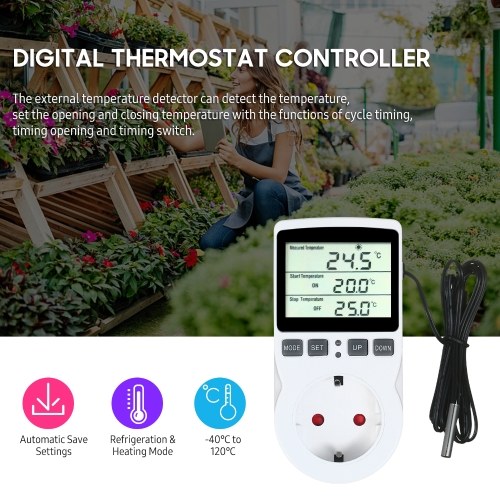 Digital Thermostat Controller LCD Thermostat Outlet Plug Heating Cooling Control for Terrarium Aquarium Reptiles Temperature Controlled Outlet Socket with Timer and Probe for Greenhouse Seed Germination Incubator Reptile Terrarium Refrigerator
Digital Thermostat Controller LCD Thermostat Outlet Plug Heating Cooling Control for Terrarium Aquarium Reptiles Temperature Controlled Outlet Socket with Timer and Probe for Greenhouse Seed Germination Incubator Reptile Terrarium Refrigerator