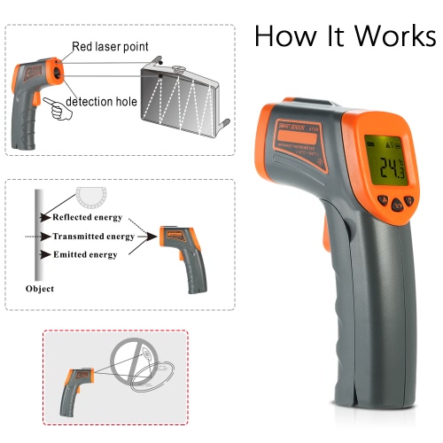 SMART SENSOR -32~380℃ 12:1 Portable Handheld Digital Non-contact IR Infrared Thermometer Temperature Tester Pyrometer LCD Display with Backlight Centigrade Fahrenheit
SMART SENSOR -32~380℃ 12:1 Portable Handheld Digital Non-contact IR Infrared Thermometer Temperature Tester Pyrometer LCD Display with Backlight Centigrade Fahrenheit