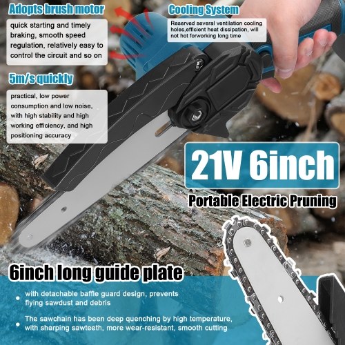 

21V 6inch Portable Electric Pruning Saws Small Wood Splitting Chainsaw Brush Motor One-handed Woodworking Tool for Garden Orchard