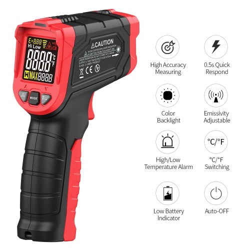 TASI Non-contact IR Infrared Thermometer Digital Handheld Temperature Tester 12:1 Pyrometer Color LCD Display with Backlight Centigrade Fahrenheit -50~480℃(-58~896℉)
TASI Non-contact IR Infrared Thermometer Digital Handheld Temperature Tester 12:1 Pyrometer Color LCD Display with Backlight Centigrade Fahrenheit -50~480℃(-58~896℉)