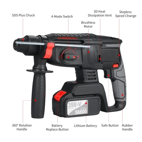 21V Brushless Heavy Duty 4 Function Rotary Hammer Drill 1 Inch SDS-plus Adjustable Grip Handle 980 RPM Cordless Drill Demolition Kit with 9 Attachments and Carry Box
21V Brushless Heavy Duty 4 Function Rotary Hammer Drill 1 Inch SDS-plus Adjustable Grip Handle 980 RPM Cordless Drill Demolition Kit with 9 Attachments and Carry Box