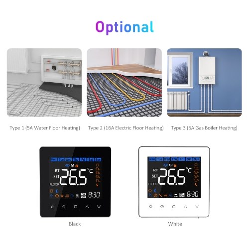 

Wi-Fi Smart Thermostat 16A Digital Temperature Controller for Electric Floor Heating APP Remote Control Voice Control Weekly Programmable Thermostats with LCD Touch Screen for Home Office 86x86mm