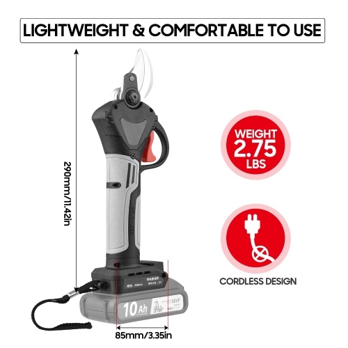 21V Brushless Cordless Electric Pruning Shears Rechargeable 2.0A Lithium Battery Powered Tree Branch Pruner Garden Clippers 40mm Cutting Diameter 4 Gear Adjustable with Replacement Blade
21V Brushless Cordless Electric Pruning Shears Rechargeable 2.0A Lithium Battery Powered Tree Branch Pruner Garden Clippers 40mm Cutting Diameter 4 Gear Adjustable with Replacement Blade