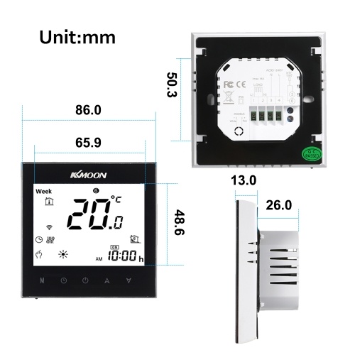 KKmoon Digital Underfloor Heating Thermostat for Electric Heating System Floor & Air Sensor with WiFi Connection & Voice Control Energy Saving AC 95-240V 16A Touchscreen LCD Display Room Temperature Controller Works with Amazon Alexa/Google Home/IFTTT
KKmoon Digital Underfloor Heating Thermostat for Electric Heating System Floor & Air Sensor with WiFi Connection & Voice Control Energy Saving AC 95-240V 16A Touchscreen LCD Display Room Temperature Controller Works with Amazon Alexa/Google Home/IFTTT