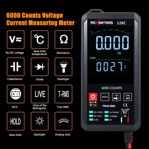RICHMETERS Digital Multimeter 6000 Counts True-RMS Auto Ranging AC/DC Voltage Temperature Measuring Meter Flash Light Backlight Large Screen
RICHMETERS Digital Multimeter 6000 Counts True-RMS Auto Ranging AC/DC Voltage Temperature Measuring Meter Flash Light Backlight Large Screen