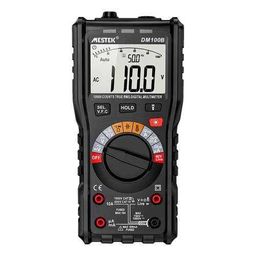 MESTEK DM100B LCD Display Screen Digital Intelligent Portable Multimeter with Backlight Flashilight Function Ture RMS NCV LIVE Direct Current AC Voltage Current Resistance Capacitance Frequency Temperature Measurement Multifunctional Testing Tools
MESTEK DM100B LCD Display Screen Digital Intelligent Portable Multimeter with Backlight Flashilight Function Ture RMS NCV LIVE Direct Current AC Voltage Current Resistance Capacitance Frequency Temperature Measurement Multifunctional Testing Tools
