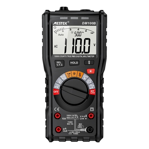 

MESTEK DM100B LCD Display Screen Digital Intelligent Portable Multimeter with Backlight Flashilight Function Ture RMS NCV LIVE Direct Current AC Voltage Current Resistance Capacitance Frequency Temperature Measurement Multifunctional Testing Tools