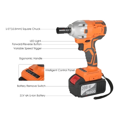 Cordless Brushless Impact Wrench 1/2 Inch 380Nm High Torque 4.0A Li-ion Battery Variable Speed Fast Charger with Carry Box Socket for Home Motorcycle
Cordless Brushless Impact Wrench 1/2 Inch 380Nm High Torque 4.0A Li-ion Battery Variable Speed Fast Charger with Carry Box Socket for Home Motorcycle