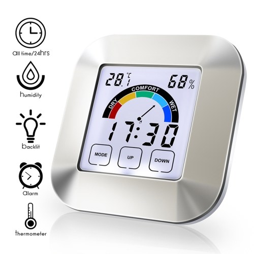 LCD Digital Temperature and Humidity Meter Indoor Wireless Temperature and Humidity Monitor with Touch Screen Electronic Weather Clock Backlight
LCD Digital Temperature and Humidity Meter Indoor Wireless Temperature and Humidity Monitor with Touch Screen Electronic Weather Clock Backlight