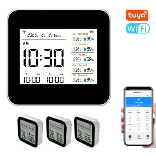 13 in 1 Tuya WIFI Intelligent Thermometer Hygrometer Indoor Accurate Temperature Humidity Gauge Monitor with Time/Calendar/Alarm Display Support Remote APP Control for Home Office
13 in 1 Tuya WIFI Intelligent Thermometer Hygrometer Indoor Accurate Temperature Humidity Gauge Monitor with Time/Calendar/Alarm Display Support Remote APP Control for Home Office