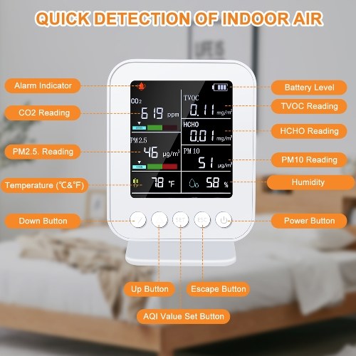 7in1 Multifunctional Air Quality Meter Household HCHO TVOC Carbon Dioxide PM2.5 PM10 Tester Portable Temperature Humidity Detector
7in1 Multifunctional Air Quality Meter Household HCHO TVOC Carbon Dioxide PM2.5 PM10 Tester Portable Temperature Humidity Detector