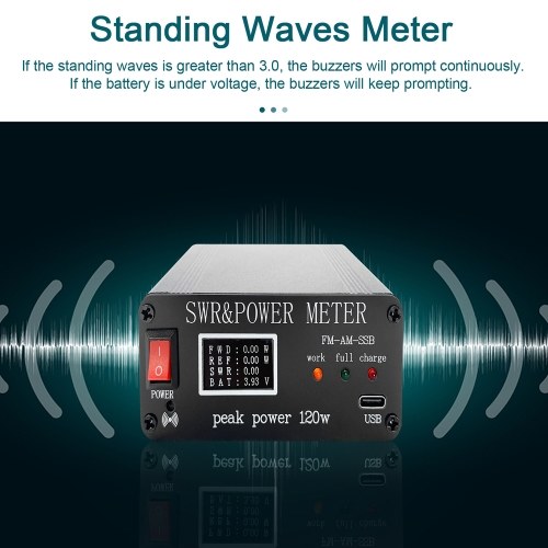 

1.8MHz-50MHz 0.5W-120W SWR HF Short Waves Standing Waves Meter Power Meter FM AM CW SSB Portable SWR with OLED Display Screen Aluminum Housing