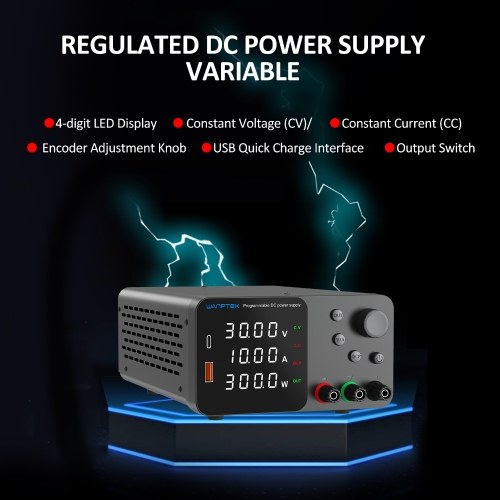 

WANPTEK Variable DC Power Supply 60V 5A Bench Power Supply with 4-Digits LED Display Adjustable Switching Power Supply with Encoder Adjustment Knob Output Enable/Disable Button