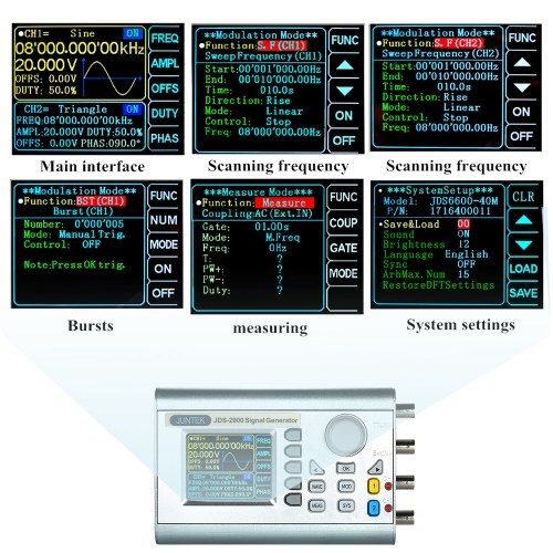 JUNTEK High Precision Digital Dual-channel DDS Signal Generator Counter 2.4in Screen Display Arbitrary Waveform Pulse Signal Generator 0.01uHz-15MHz Function Frequency Meter 266MSa/s
JUNTEK High Precision Digital Dual-channel DDS Signal Generator Counter 2.4in Screen Display Arbitrary Waveform Pulse Signal Generator 0.01uHz-15MHz Function Frequency Meter 266MSa/s