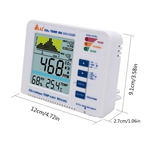 3-in-1 Multifunctional Air Quality Detector Temperature Humidity Monitor Indoor/Outdoor CO2 Monitor Tester with Data Log Trend Graph Buzz Alarm
3-in-1 Multifunctional Air Quality Detector Temperature Humidity Monitor Indoor/Outdoor CO2 Monitor Tester with Data Log Trend Graph Buzz Alarm