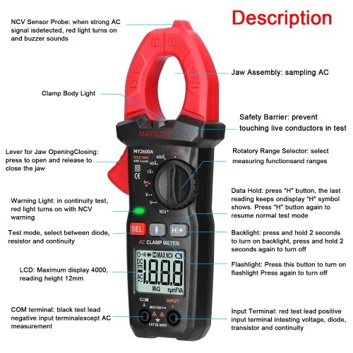 Digital Clamp Meter Multifunction 600V Voltmeter Tester Amp Volt Meter NCV Test Current Resistance Diodes Continuity Measurement Device
Digital Clamp Meter Multifunction 600V Voltmeter Tester Amp Volt Meter NCV Test Current Resistance Diodes Continuity Measurement Device