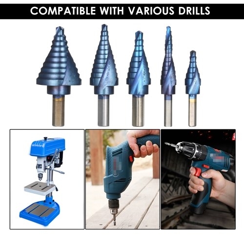 KKmoon 5pcs Step Drill Spiral Groove Triangular Shank Stepped Drill Set Multi Diameter Drill Bits for Sheet Metal Steel Hole Drilling Cutting
KKmoon 5pcs Step Drill Spiral Groove Triangular Shank Stepped Drill Set Multi Diameter Drill Bits for Sheet Metal Steel Hole Drilling Cutting