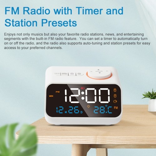 Multifunctional Alarm Clock with FM Radio Rechargeable LED Digital Clock with Temperature and Humidity Display Support Sound-Activated/Keep-on Switching, Brightness/Volume Adjustable, Snooze Function
Multifunctional Alarm Clock with FM Radio Rechargeable LED Digital Clock with Temperature and Humidity Display Support Sound-Activated/Keep-on Switching, Brightness/Volume Adjustable, Snooze Function
