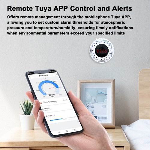 Tuya WiFi Intelligent Atmospheric Pressure Sensor with Temperature and Humidity Detection Function Integrated Home Automation Device
Tuya WiFi Intelligent Atmospheric Pressure Sensor with Temperature and Humidity Detection Function Integrated Home Automation Device
