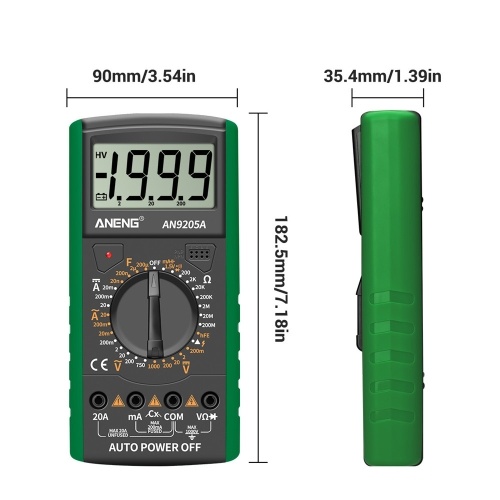 Цифровой мультиметр ANENG DT9205A + 3 1/2 ЖК-дисплей 1999 Счетчик ручной диапазон Универсальный измеритель сопротивления переменного тока постоянного тока Емкость Транзисторный тестер Многофункциональный амперметр
Цифровой мультиметр ANENG DT9205A + 3 1/2 ЖК-дисплей 1999 Счетчик ручной диапазон Универсальный измеритель сопротивления переменного тока постоянного тока Емкость Транзисторный тестер Многофункциональный амперметр